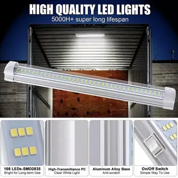 12V 108 Korálky LED Vnitřní osvětlení Baru Vodotěsná Lampa na Čtení Bílé Pro Auto Truck Van Karavan Karavan RV D8F0