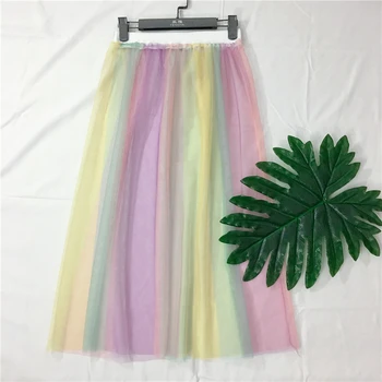 2019 Sexy Spodnička Barevné Mesh Tutu Sukně Žen Elastické Vysokým Pasem Rainbow Pruhované Transparentní Tyl Tutu Sukně Midi