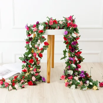 250 CM Rose Umělé Květiny Vánoční Věnec Svatební Domova Pokojová Dekorace Jarní Podzimní Zahradní Oblouk DIY Falešné Rostliny Révy