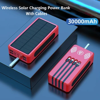 30000mAh Bezdrátový Solární Energie Banka Rychlé Nabíjení s Kabelem USB-C Přenosné Baterie Nabíječka Powerbank pro iPhone13 12Pro max Xiaomi
