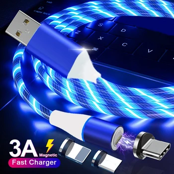 3A Tekoucí Světlo Magnetické nabíjecí Kabel Micro USB Typu C, Rychlé Nabíjení Pro iPhone 12 Xiaomi11 Redmi LED Mobilní Telefon poplatek Drát