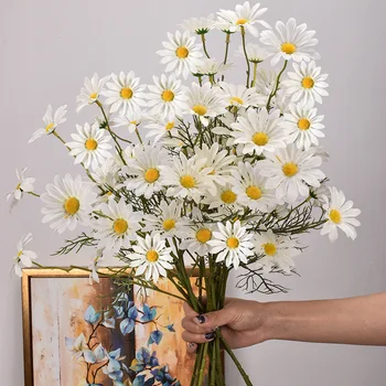 5 Hlav Umělé Hedvábí Bílá Sedmikráska Květ Nevěsta Kytici DIY Váza Home Zahrada Svatební Party Dekorace Falešné Květiny Dodávky
