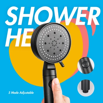 5 Režim Nastavitelná Sprchová hlavice, Úspory Vody, Černá Vysoký Tlak Sprcha s 1,5 m Hadicí Držák Pramene Sprcha Koupelna Příslušenství