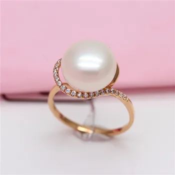 585 Fialová Pozlacené 14K Růžové Zlato Vykládané Perla Prsteny Pro Ženy Nastavitelný Přírodní Crystal Světla Luxusní Svatební Šperky