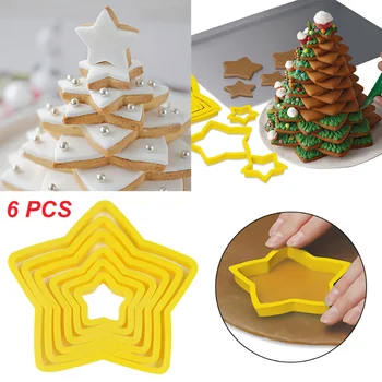 6ks/ Sada Vánoční Strom Cookie Fréza Forma Vánoční Plastové DIY 3D Nový Rok Sušenky, Perníkové Formy Razítko Pečení Nástroj