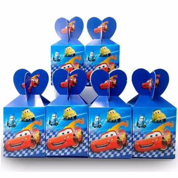 6ks/set Disney Cars Blesk Mcqueen Papír Cukroví Krabice Zásoby Strany Candy Box Miminko Jednorázové Cukroví, Narozeniny, Dekorace
