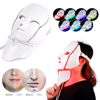 7 Barev LED Obličejové Masky Krásy Omlazení Pleti Photon Terapie Akné Maska Krk, Obličej, Kůže, Utáhněte Odstranění Vrásek, Bělení
