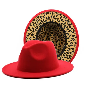 9,5 CM, klobouk okraj s leopard tisk fedora muži a ženy four seasons nový klobouk Britské retro Panama vlny jazz klobouk