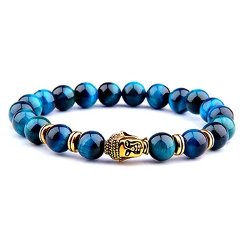 AAAAA Královská Modrá Tygří Oko Pánské Náramek Korálky Přírodní Kámen Buddha Stretch Náramky pro Ženy, Muže Módní Šperky 2020