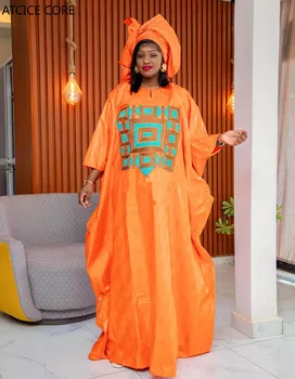 Africké Šaty Pro Ženy Bazin Riche Volný Styl Grand BouBou Výšivky Dlouhé Šaty Plus Šála