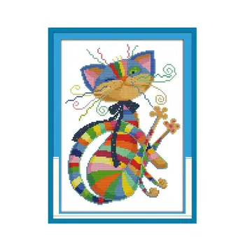 Barevné cat cross stitch kit karikatura DIY ruční vyšívání nastavit řemesla, ruční práce vyšívání, cross-šití DMC barva Dreamfounder