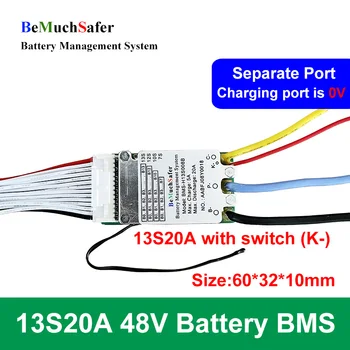 BeMuchSafer 13S20A 48V BMS Samostatný Port 18650 3.6 V 13KY 20A 46.8 V BMS s Přepínačem pro E-Bike, E-skútry Skladování Energie Baterie