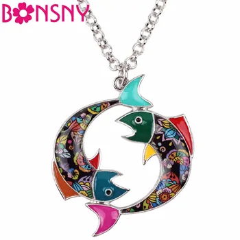 Bonsny Maxi Prohlášení Kovové Slitiny Štěstí, Zvěrokruhu Ryby Náhrdelník Řetěz Náhrdelník S Přívěskem Módní Ryby Smaltované Šperky Pro Ženy