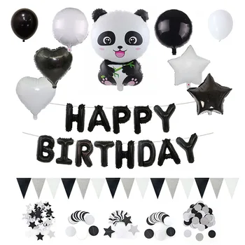 Bílá Černá Panda Bear Balón Konfety, Věnec, Vlajka, Narozeniny, Party dětský Pokoj Dekorace Ballon Kit Miminko DIY Dodávky