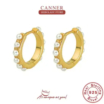 CANNER Retro Elegantní Perlové Náušnice Pro Ženy 925 Sterling Silver Náušnice Obruče Pendientes Plata Piercing Pozlacené Šperky