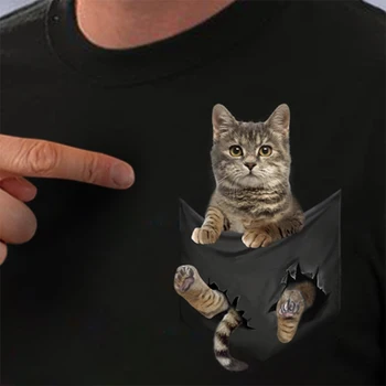 CLOOCL Bavlna T-Shirt Móda Pixie-bob Cat v Pocket T-Shirt Ležérní Harajuku Unisex Bavlněné Topy Pokles Lodní dopravy
