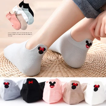 Disney Dívka Ponožky Mickey hlavu, vyšívané ponožky Cattoon holka Minnie bavlněné ponožky letní tenké bavlněné dámské ponožky