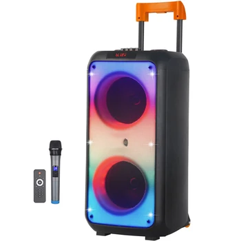Duální 8-palcový Špičkový Výkon 6000W Venkovní Vozík Audio Karaoke EQ Barevné Světla Bluetooth Reproduktor Přenosný Bezdrátový Sloupec s Mikrofonem