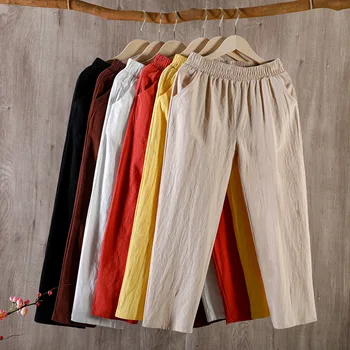 Dámské Kalhoty 2021 Létě Ostříhané Kalhoty Baggy Čistá Barva s Vysokým Pase Ležérní Harem Tužka Kalhoty Pro Ženy