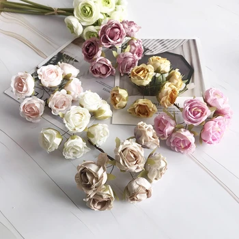 Evropském stylu retro hedvábí čaj růže 6 malých poupat kytice svatební domácí retro falešné květina party DIY dekorace
