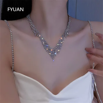 FYUAN Geometrické Střapec Crystal Náhrdelník Náhrdelníky pro Ženy Klíční kost Řetěz Drahokamu Náhrdelníky Svatební Hostinu Šperky
