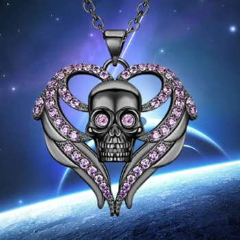 Gothic nádherný přívěšek ve tvaru srdce, lebky módní lady náhrdelník Halloween příjmů láska, modlitba, párty, dárek k výročí