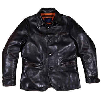 Handmade Silná Horsehide Blazer Bunda Kabát Muž American Classic Vintage Brzdař Vnější Oděv Vrchní Nátěr Oversize Real Leather