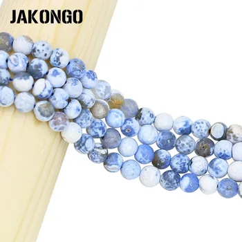 JAKONGO Modrá Spot, Přírodní Bílé stál Kolem Kamenné Korálky Strand Pro Výrobu Náramků Volné Korálky pro DIY Šperky 6/8/10mm