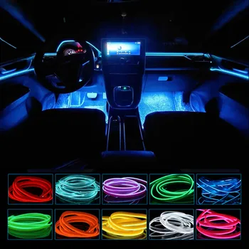JURUS 5 M Univerzální EL Wire Neonové Dveře Auta, LED Strip Lehké Auto Dekorativní Flexibilní Lano Trubice Pro DIY Okolní Pásky Lampy
