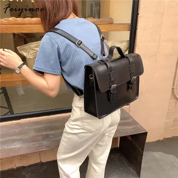 Korejské preppy styl student school bag pu kůže ženy messenger tašky vintage multifunkční Ženy taška přes rameno dámy 2022