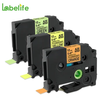 Labelife 3Pack/Mnoho 12mm Fluorescenční Páska TZe-B31 TZe-C31 TZe-D31 Kompatibilní Brother P-Touch Tiskárny Štítků, Laminovaná Páska Štítek