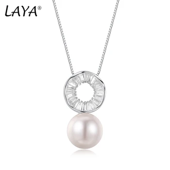 LAYA korejské Lesklé Zirkony Shell Pearl Přívěsek Náhrdelník Pro Ženy Stříbro 925 Šperky White Pearl Prohlášení Náhrdelník Ženy