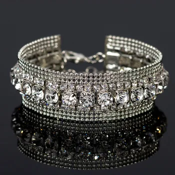 Luxusní Braidal Crystal Náramky, Široké Náramky & Náramky Pulseras Mujer Pro Ženy Stříbrné Svatební Šperky