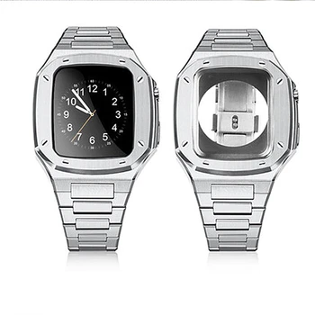 Metal Armor+Popruh pro Apple Watch Band Série 7 45mm, 44mm Pouzdro z Nerezové Oceli Náramek pro iWatch 4/5/6/SE Hodinek