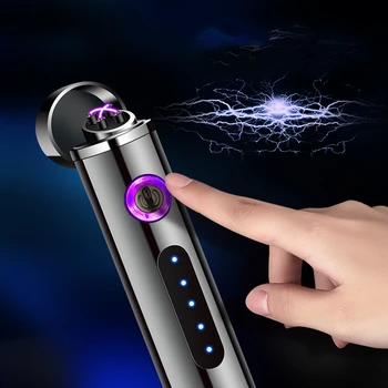 Mini Nový Dvojitý Oblouk Screem Zobrazení Otisků prstů Zapalovače Větruodolný USB Nabíjení Malý Kovový Elektrické Zapalovače
