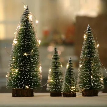 Miniaturní Borovice Sisal Stromů s dřevěnou Základnu Vánoční Strom Stolní Stromy pro Miniaturní Scény, Vánoční Řemeslné