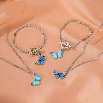 Modré Fialové Motýl Náhrdelník pro Ženy Módní Jednoduché Přívěskem Houpat Klíční kost Řetěz Kovové Náhrdelníky, Náramky, Šperky, Dárky