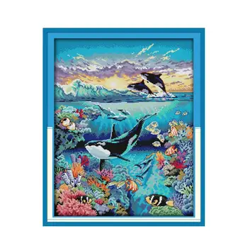 Modrý Oceán Moře, Svět Zvířat, Whale, Ruční Šití Křížkové Vyšívání, Šití, Dekorace Visí Obrázek