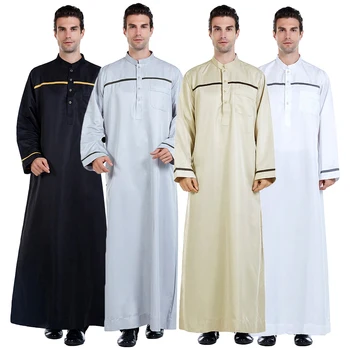 Muži Abaya Muslimské Oblečení Dubaj Islámské Jubba Thobe Roucha Kaftan Tradiční Oblečení Dlouhý Rukáv Pevné Saúdská Arábie Plášť Šaty