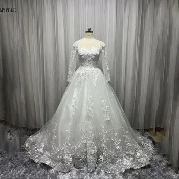 MYYBLE Reálné Foto Svatební Šaty Roku 2022 na Zakázku Plus Velikost Květina Svatební Šaty Dlouhé Rukávy Svatební Krajky Šaty plesové Šaty