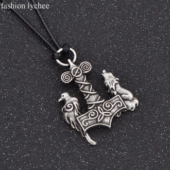 módní liči Severské Symboly Odin Raven Kladivo Mjolnir Vlk, Vrána Přívěsek Náhrdelník Lano Řetěz Amulet Muži Šperky