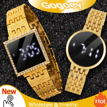 Módní Trend Žen Digitální Hodinky Top Značky Luxusní Gold Ženy Náramek Touch LED Elektronický Náramek Reloj Mujer Montre Femme