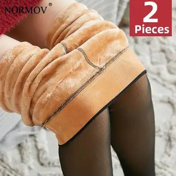 NORMOV 2 Ks Zimní Žen Teplé Legíny Tlustý Vysoký Pas Super Elastické Legíny Ženy Plná Barva S Sametové Slim Legíny