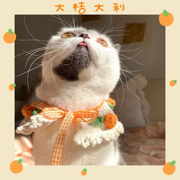 Nový styl ručně vyráběné kočičí obojek háčkované vlněné vlákno obvaz cape pet pletené bib roztomilý kočka náhrdelník kočku obojek