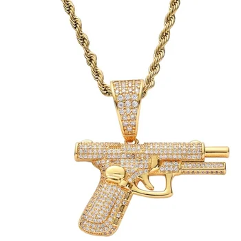 Nádherné lesklé crystal gun metal náhrdelník s přívěskem muži a ženy rappeři módní hip hop šperky pánské náhrdelník