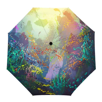 Oceán Ryby Krásné Snové Vodní Rostliny Vlastní Automatické Deštníky pro Ženy, Mužské Větruodolný Skládací Déšť, Deštník, Slunečník