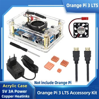Orange Pi 3 LTS Case Transparentní Akryl Shell + Chladič + Ventilátor Chlazení Volitelné Napájení TF Karta, HDMI-kompatibilní Kabel