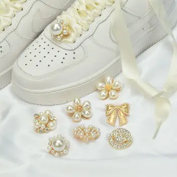 Pearl Flower Boty Kouzla pro Sneaker DIY Luxusní Hedvábné Tkaniny Tenisky Tkaničky Elegantní Gem Boty Doplňky Diamond Kamínky