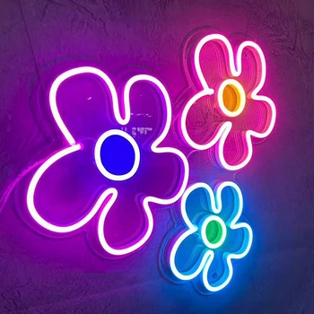Praskání Květiny Neon Podepsat Vlastní tři barevné květiny Světla Pro Domácí Pokoj Club Baru, Strany, Vánoce Zeď Dekor Led Neon Podepsat