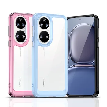Pro Huawei P50 E P50E Telefon Pouzdro Měkké Transparentní TPU Akryl Shell Ultra-Tenké Anti-Podzim Ochranný Bumper Pouzdro Plné Krytí